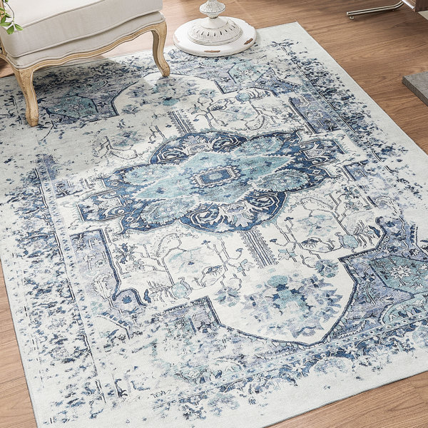 Bungalow Rose Machine Washable Oriental Blue/Green/Gray Area Rug